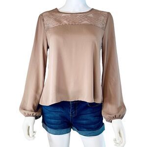 Meraki Brown Balloon Sleeve Blouse Small